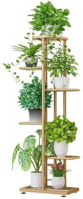 Image de Support pour plantes, design à six niveaux, pour intérieur, couleur or