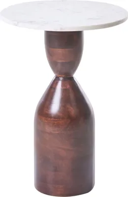 Produktbild von BELIANI Beistelltisch Weiß / Braun aus Marmor und Mangoholz Rund Modernes Design für Wohnzimmer Couchtisch Kaffeetisch Loungetisch