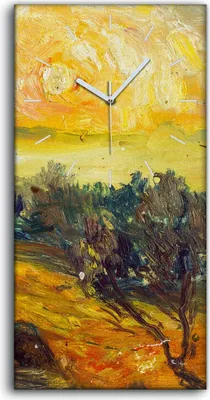 Produktbild von Wandbild Leinwand Bilder mit Uhr 30x60 Ölgemälde Abstrakte Sonnenuntergang Natur - weiße Hände