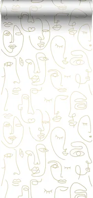 Obrázek produktu pro ESTAhome tapety line art faces bílá a zlatá - 139146 - 0,53 x 10,05 m