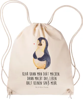 Produktbild von Mr. & Mrs. Panda Turnbeutel Pinguin Diät - Transparent - Geschenk, Beutel, freizeit rucksack, Motivation, Jutebeutel, gym, Abnehmen, Pinguine, wander