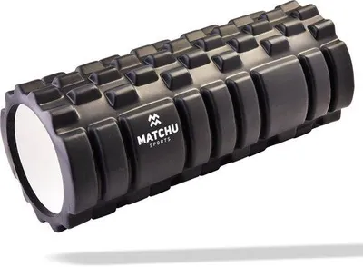 Produktbild von Matchu Sports Faszienrolle 33 × 14 cm – Mittelharte EVA-Massagerolle mit 3 Massagezonen – Foam Roller für Fitness und Yoga – Schwarz
