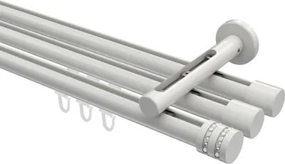 Produktbild von Interdeco Innenlaufstange / Gardinenstange mit Innenlauf Weiß, Typ Siteno Estana (Glitzerkappe), 20 mm Ø 3-läufig, 140 cm