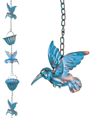 Productafbeelding van 2,4 m kolibries regenketting met 7 vogels voor dakgoten en tuindecoratie