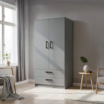 Produktbild von Masseno Drehtürenschrank DOVI 90/180/50 cm 2-türig Schlafzimmer Schrank Kleiderschrank Grau