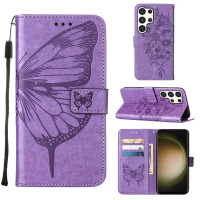 Image de Etui pour Samsung Galaxy S25 Ultra, étui en cuir à rabat avec pochette pour cartes et support Violet
