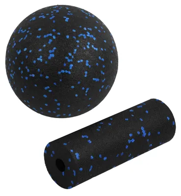 Produktbild von Massageball Faszienball Massagerolle - 12 cm - Blau - Set mit Mini-Faszienrolle