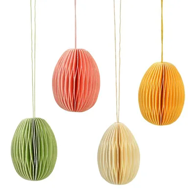 Produktbild von Hänger Honeycomb Osterei aus Papier/Pappe, 12er-Set, 4-fach, Gelb/Rosa/Grün/Weiß (B/H/T) 2x4x2cm