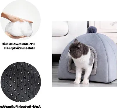 Image de Petite maison pour chat - Maison pour chat douce et chaude - Lit pour chat amovible et lavable - 40 x 40 x 31 cm