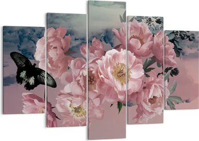 Produktbild von Bild auf Leinwand - Leinwandbild - 5 Teile - Blumen Schmetterling Wolken - 150x100cm - Wand Bild - Wanddeko - Wandbilder - Leinwanddruck - Bilder - Wanddekoration - Leinwand bilder - EA150x100-4881