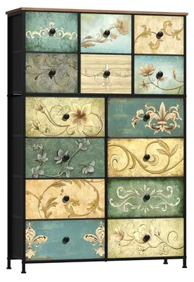 Imagen del producto de TRANKIELO® - Cómoda multifuncional para el dormitorio - 14 cajones tapizados - Diseño vintage - Amplio espacio de almacenamiento