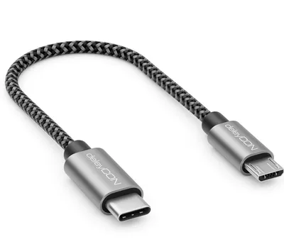 Produktbild von deleyCON 0,15m USB C auf Micro USB Kabel Adapter 15cm Kurz - Ladekabel & Datenkabel in Beide Richtungen - Kompatibel mit Handy Smartphone Tablet Ladegerät Notebook usw. - Schwarz