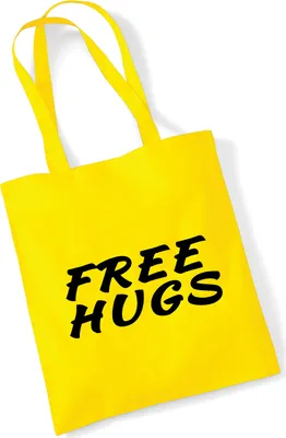 Produktbild von Huuraa Jutebeutel Free Hugs Schriftzug 10 Liter Yellow Baumwolle Tasche Geschenkidee