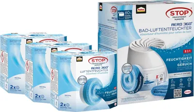 Produktbild von Pattex Luftentfeuchter Badgerät & Neutral Tabs Nachfüllpack, 3x 2er-Pack (2x450g)