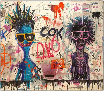 Produktbild von Spritzschutz Herdabdeckplatte Schneidebrett aus Glas Graffiti Tiere 1-Teilig (60x52cm)