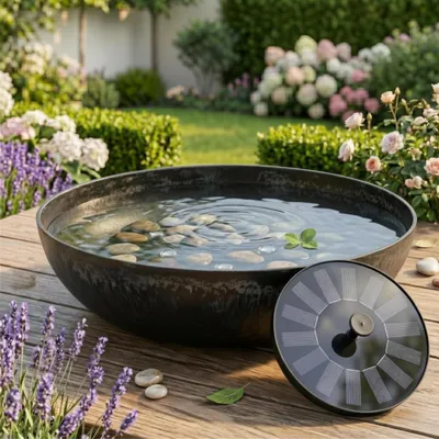 Immagine prodotto di Set fontana solare con batteria inclusa - Vasca bombata da 45 cm, colore nero