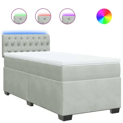Produktbild von Boxspringbett mit Matratze Hellgrau 100x200 cm Samt