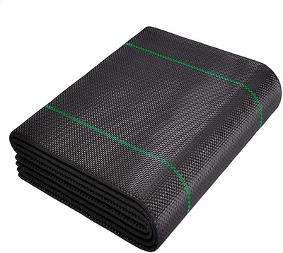 Produktbild von Unkrautbekämpfungsgewebe 2x5m - Gewebte Mulchfolie - Heavy Duty Gartenmatte - Schwarze Gartenbaufolie - Wasserdurchlässig - Hohe Festigkeit Polypropylen - Landschaftsgewebe