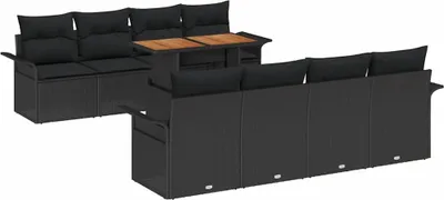 Image de vidaXL Ensemble de canapé de jardin avec coussins 7 pcs noir poly rotin