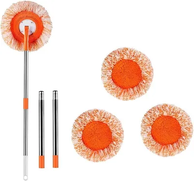 Produktbild von OKWISH 360 Grad drehbares Wischmopp-Set mit 3 abnehmbaren Stangen und 3 austauschbaren Moppköpfen, verstellbare runde Mikrofaser-Staubmopps