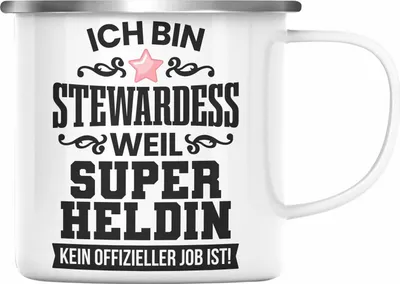 Produktbild von Trendation - Stewardess Emaille Tasse Geschenk für Stewardessin Lustiger Spruch Emaille Emaille Tasse (Silber)