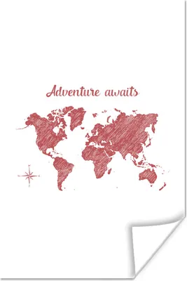 Produktbild von MuchoWow® Poster Weltkarte - Abenteuer - Kompass 40x60 cm - Plakate für die Wand - Poster Babyzimmer