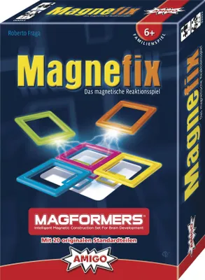 The image shows the packaging of a magnetic construction set called Magnefix.