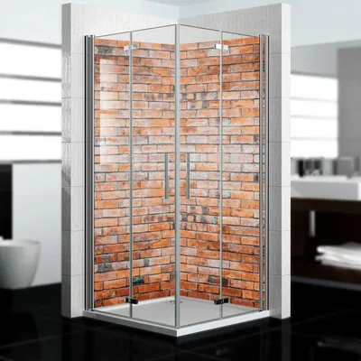 Produktbild von dedeco Eck-Duschrückwände Aluminium wasserfest Motiv: Ziegelsteine V1, 2 x 80x200x0,3cm, Fliesenersatz fugenlos Wandverkleidung Wandpaneele,  Germany