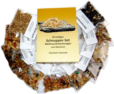 Produktbild von Räucherwerk, Schnupper-Set  Weihrauchmischungen zum Räuchern,10tlg, incl. 32seitige Broschüre