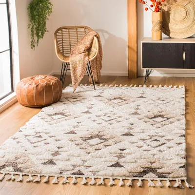 Shaggy Teppich 160x229 cm, elfenbein/braun, rechteckig