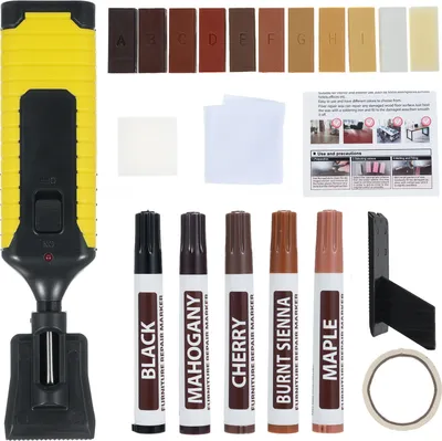 Produktbild von Reparaturset für Laminat & Holzböden – 11 Farben zum Ausbessern von Kratzern, Rissen & Flecken auf Parkett, Vinyl, Möbeln, Türen & Tischen