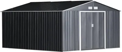 Produktbild von Gerätehaus Mit Fundament Geräteschuppen Gartenhaus Garten Schuppen Metall Kohlegrau 340 X 386 X 200 Cm