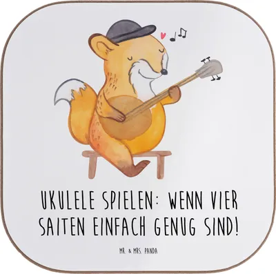 Produktbild von Mr. & Mrs. Panda Untersetzer für Gläser Ukulele Freude - Weiß - Geschenk, Coaster, Lernen, Instrument, Musik, Holzuntersetzer, Glas, Hawaii, Akkorde, spielen, Tasse
