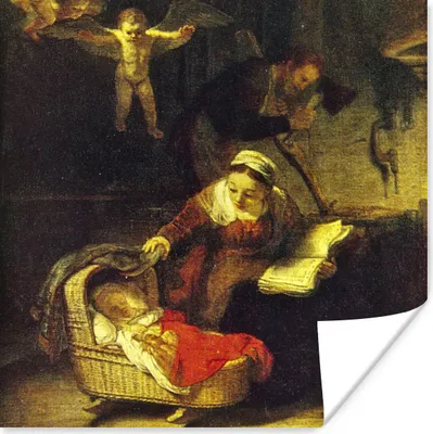Produktbild von MuchoWow® Poster Die Wiege der Weide - Gemälde von Rembrandt van Rijn 100x100 cm - Babyzimmer