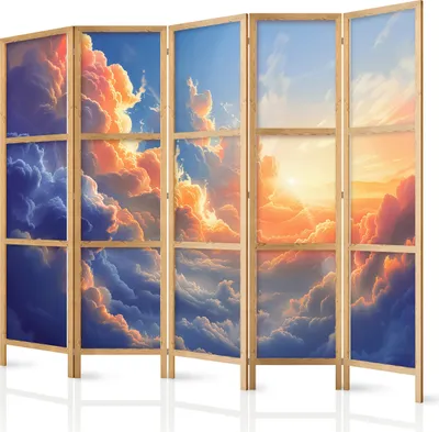 Produktbild von 5-teiliger Einseitiger Vlies Japanischer Paravent - Sunset Over a Cloudy Sea: A Wonderful Symphony of Colors 225x172 cm Landschaften b-H-10028-bh-a