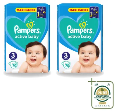 Zdjęcie produktu dla 2 opakowania pieluszek Pampers Active Baby, rozmiar 3, dla dzieci ważących 6–10 kg - zestaw ekonomiczny, 2 sztuki