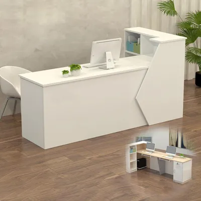 Obrázek produktu pro Pult recepce, prodejní pult, dřevěný s úložným prostorem, rozměry 260x60x100 cm, bílá barva