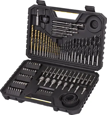Zdjęcie produktu dla Stanley STA7205-XJ, Wiertarka, Zestaw wierteł, Kamień, Metal, Drewno, Czarny, Stal nierdzewna, 100 szt.