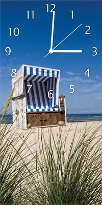 Produktbild von Wallario Design Wanduhr Strandkorb aus Echtglas, Größe 30 x 60 cm