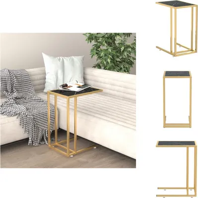 Productafbeelding van vidaXL Computerneerzetkastje, zwart, marmerlook, 50x35x65 cm, glasplaat - Neerzetkastjes