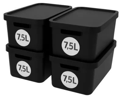 Produktbild von Plastard Aufbewahrungsbox mit Deckel 4er-Set 7,5 Liter in Schwarz