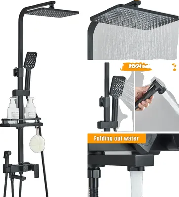 Produktbild von Badezimmer-Duschset, 3-Wege-Funktionalität, höhenverstellbar, 4 -Wege schwarz a