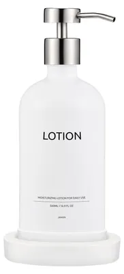 Obrázok produktu pre Sada dávkovačov mydla so keramickou nádobou, objem 500 ml, biela farba, strieborná hlava, na tekuté mydlo