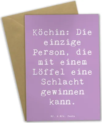 Produktbild von Mr. & Mrs. Panda babykarte Spruch Köchin Stärke - Lavendeltraum - Geschenk, personalisierte Geschenke, handgefertigte, glückwunschkarten, Beruf, osterkarten, Koch, Berufe