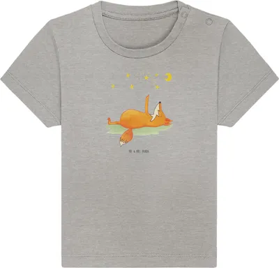 Produktbild von Mr. & Mrs. Panda Babyshirt Fuchs Sterne 12. - 18. Monat - Heather Grey - Geschenk, Spruch Positiv,  Baby Shirt, Romantik, Kinder T-Shirt, Mond, Top, Füchse