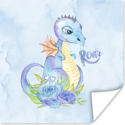 Produktbild von MuchoWow® Poster Dinosaurier - Blau - Kinderzimmer - Jungen - Mädchen - Kinder 100x100 cm - Babyzimmer