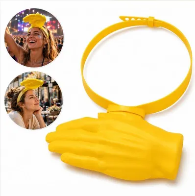Produktbild von 3D-gedruckter gelber Handhut, lustige Tischdeko für Party, Büro, Fensterbank oder Regale, originell, leicht, als Geschenk oder Wohnaccessoire ideal