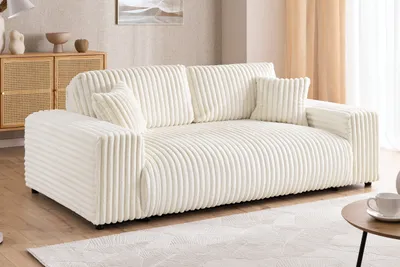 Produktbild von Mollis - Sofa 2 Sitzer aus Hellbeige Plüschcord mit schöner Sitzkomfort