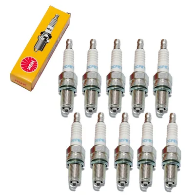 Zdjęcie produktu dla Zestaw świec zapłonowych NGK 10x DCPR7E z tłumieniem zakłóceń, długość 19,0 mm gwint Ø 12,0 mm sześciokąt 16,0 mm, odstęp między elektrodami 0,85 mm, wartość cieplna 7, 3932 / 4415