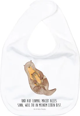 Produktbild von Mr. & Mrs. Panda Lätzchen Otter Kind - Weiß - Geschenk, Kinderlätzchen, Mutter, Geburt, Baby, Seeotter, Baumwolle, Mama, Schlabberlatz, Familie, Babylätzchen, Für Babys
